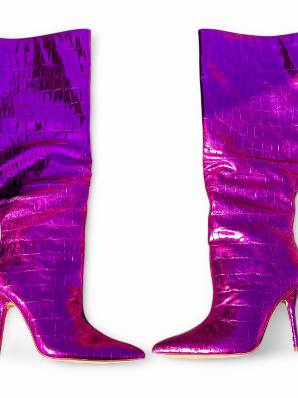 Women's Shimmer Knee-High Heeled Boots - Pink